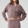 Kashmir-cardigan i myk vaffelstrikk – Mushroom Heather