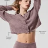 Kashmir-cardigan i myk vaffelstrikk – Mushroom Heather