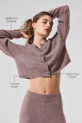 Kashmir-cardigan i myk vaffelstrikk – Mushroom Heather