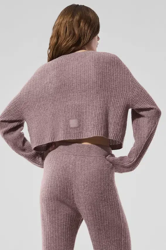 Kashmir-cardigan i myk vaffelstrikk – Mushroom Heather