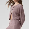 Kashmir-cardigan i myk vaffelstrikk – Mushroom Heather