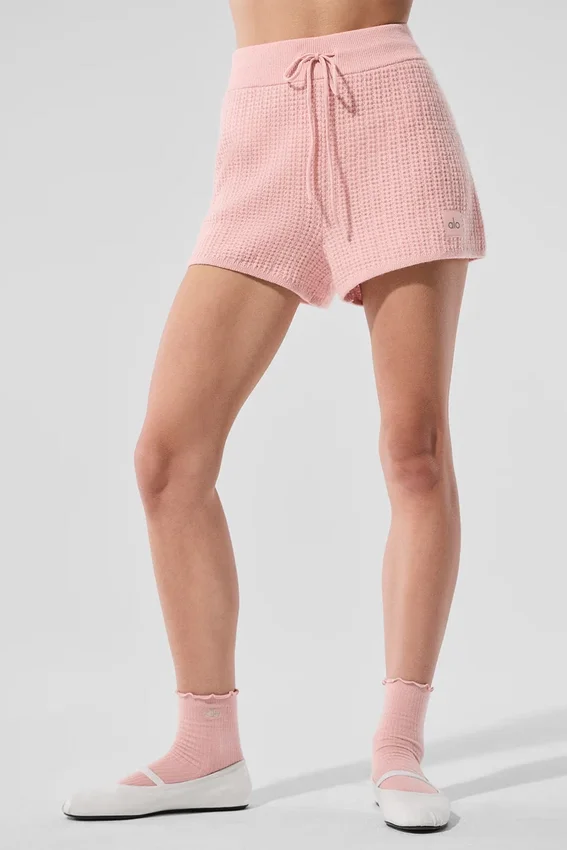 Kashmir-High-Waist-Shorts i myk vaffelstruktur – Pink Quartz