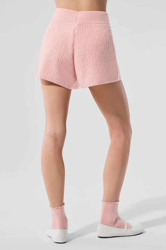 Kashmir-High-Waist-Shorts i myk vaffelstruktur – Pink Quartz