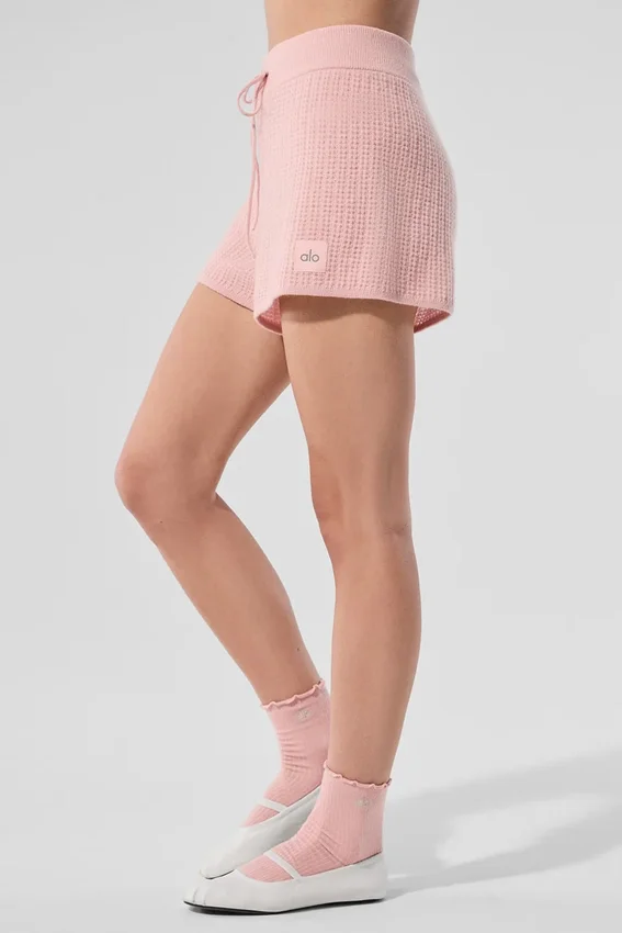 Kashmir-High-Waist-Shorts i myk vaffelstruktur – Pink Quartz
