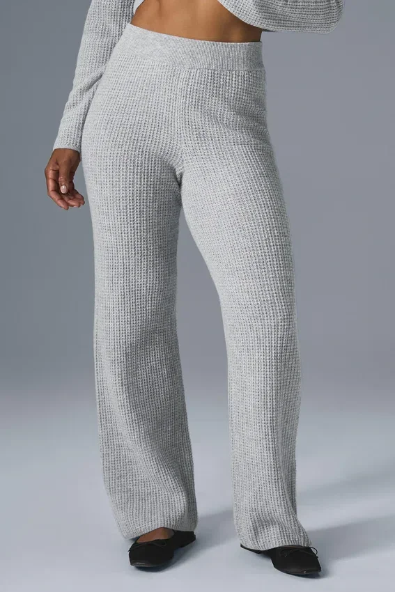 Kashmirbukser med High-Waist og myk vaffelstruktur – Athletic Heather Grey