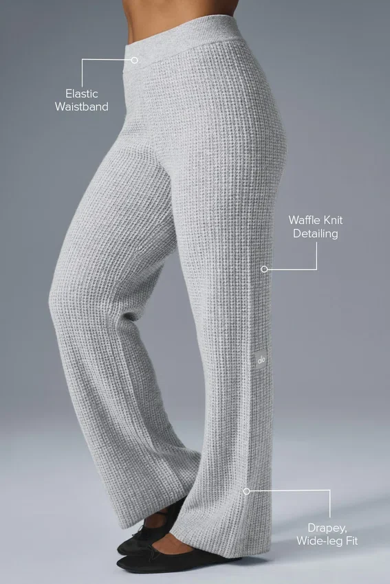 Kashmirbukser med High-Waist og myk vaffelstruktur – Athletic Heather Grey