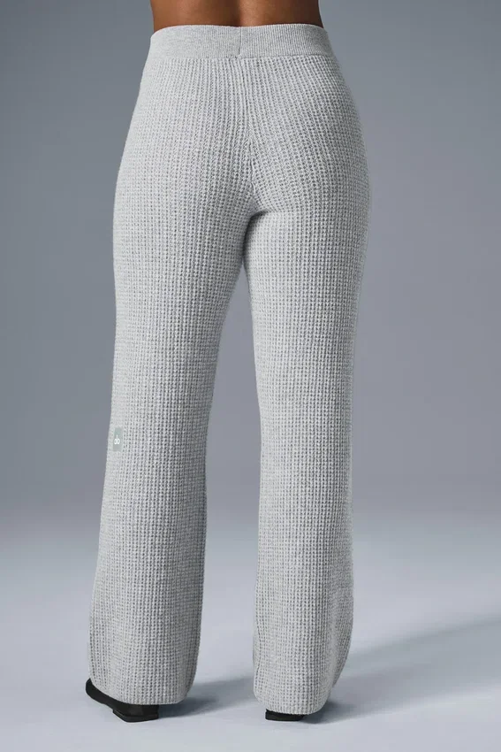 Kashmirbukser med High-Waist og myk vaffelstruktur – Athletic Heather Grey