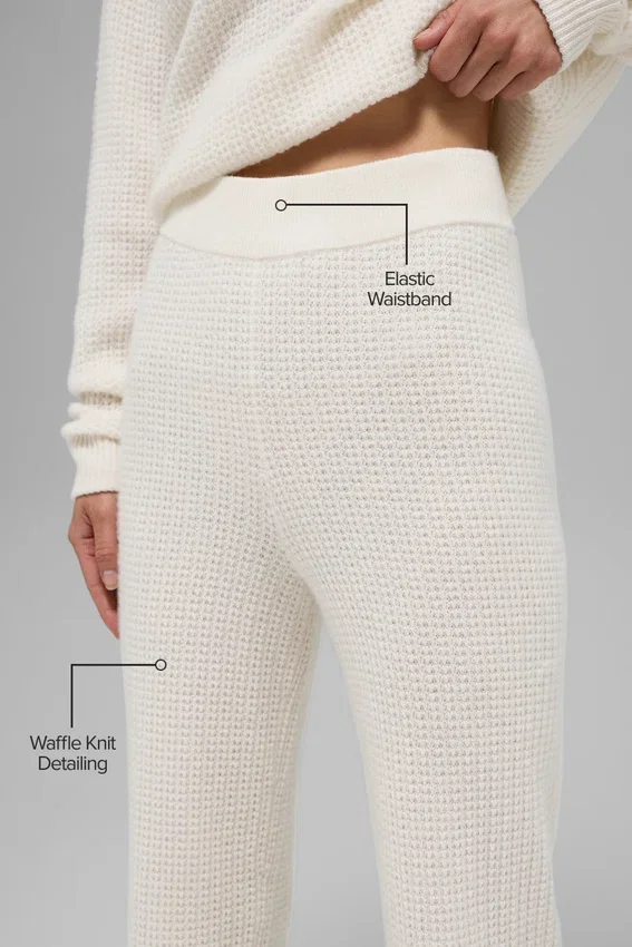 Kashmirbukser med High-Waist og myk vaffelstruktur – elfenben