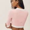 Kort capri-cardigan i bomull og kashmir – «Dream» – solfylt rosa/hvit