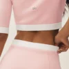 Kort capri-cardigan i bomull og kashmir – «Dream» – solfylt rosa/hvit