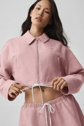 Kort «Fan Favorite»-jakke med glidelås hele veien – Vintage Pink