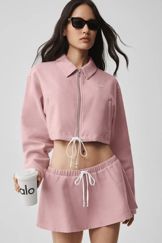 Kort «Fan Favorite»-jakke med glidelås hele veien – Vintage Pink