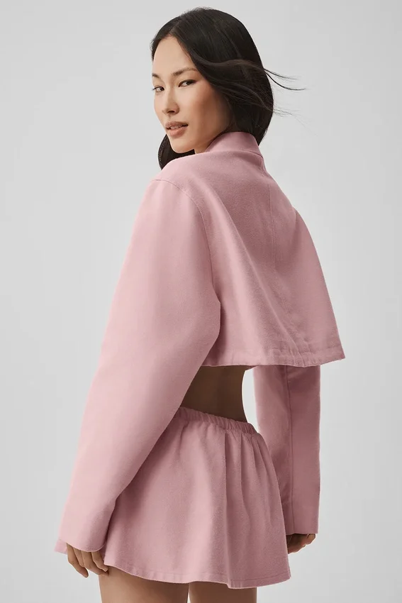 Kort «Fan Favorite»-jakke med glidelås hele veien – Vintage Pink