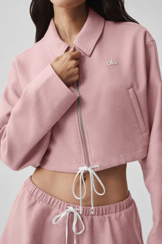 Kort «Fan Favorite»-jakke med glidelås hele veien – Vintage Pink