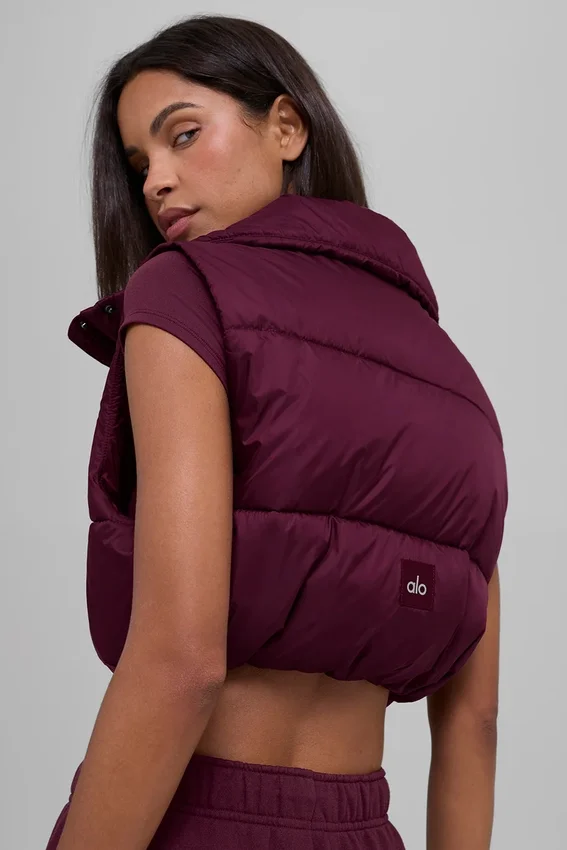 Kort Gold Rush-puffervest – burgunder