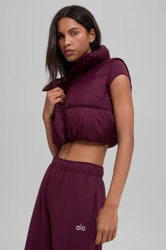 Kort Gold Rush-puffervest – burgunder