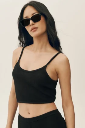Kort Heat Wave-tanktop i silke og kashmir – svart