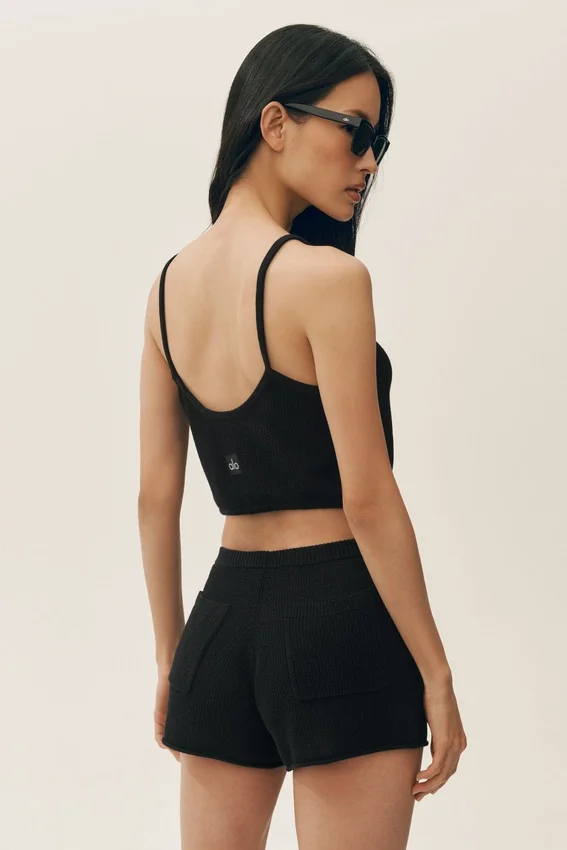 Kort Heat Wave-tanktop i silke og kashmir – svart
