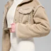 Kort jakke i imitert shearling med snøeffekt – skogbrun