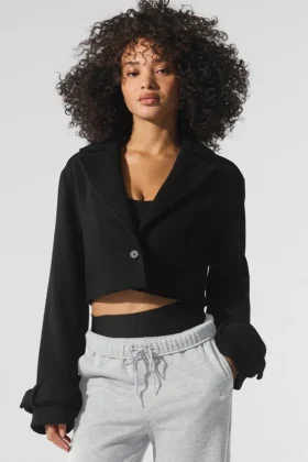 Kort Metro-trenchcoat i ull – svart