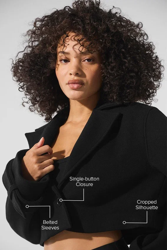 Kort Metro-trenchcoat i ull – svart