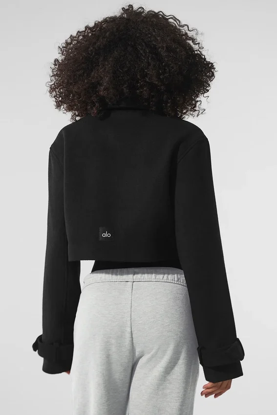 Kort Metro-trenchcoat i ull – svart