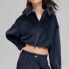 Kort Mountain Side-jakke i ribbet velour – Navy