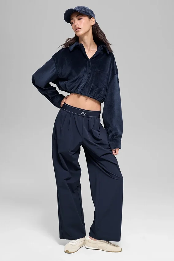 Kort Mountain Side-jakke i ribbet velour – Navy