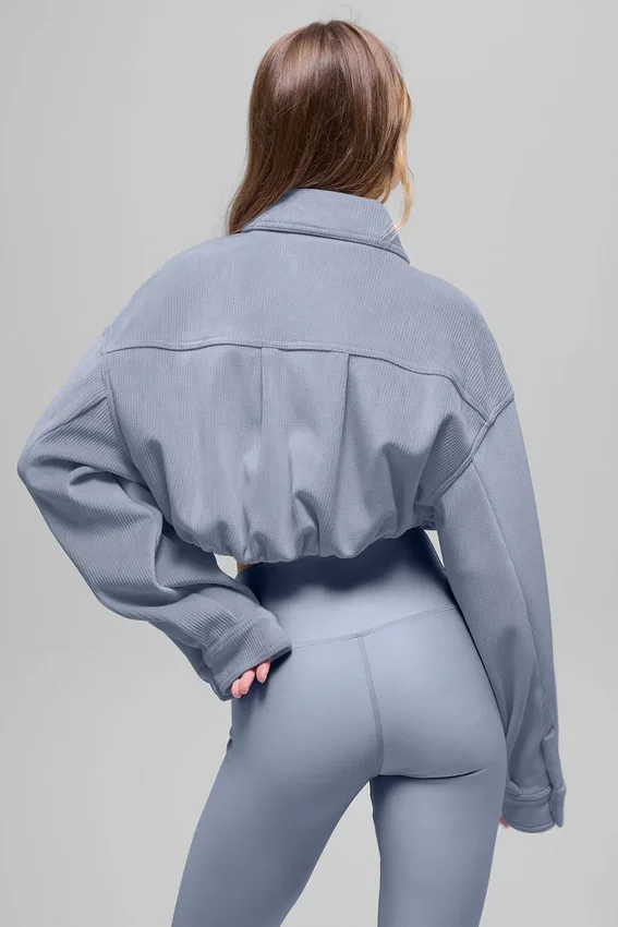 Kort Mountain Side-jakke i ribbet velour – Winter Frost