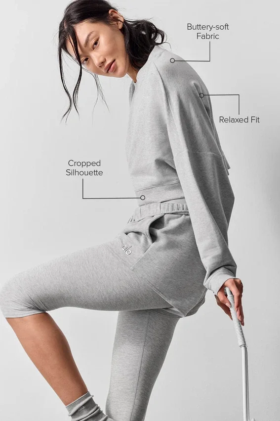 Kort Sway-genser med rund hals – Athletic Heather Grey