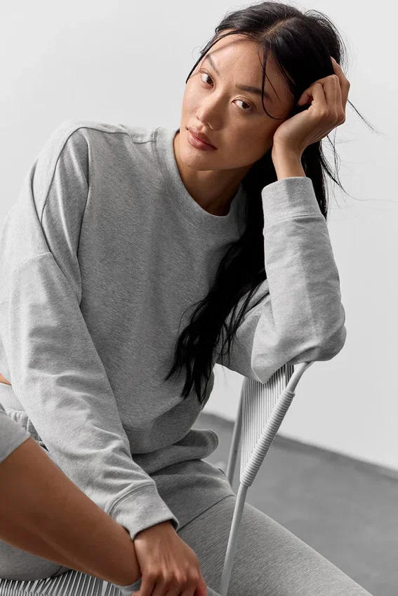 Kort Sway-genser med rund hals – Athletic Heather Grey