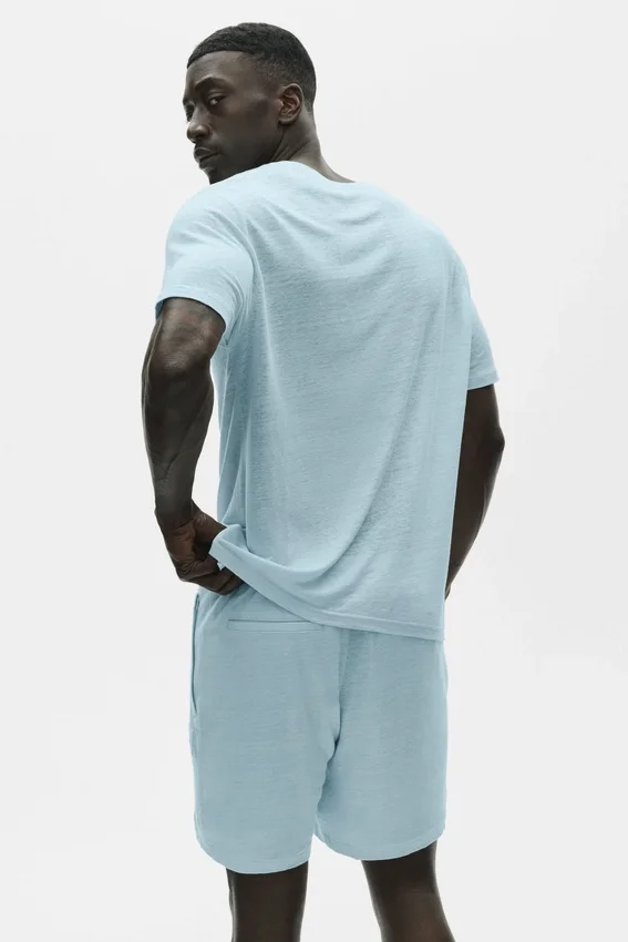 Kortermet T-skjorte i linjersey – Seaside Blue