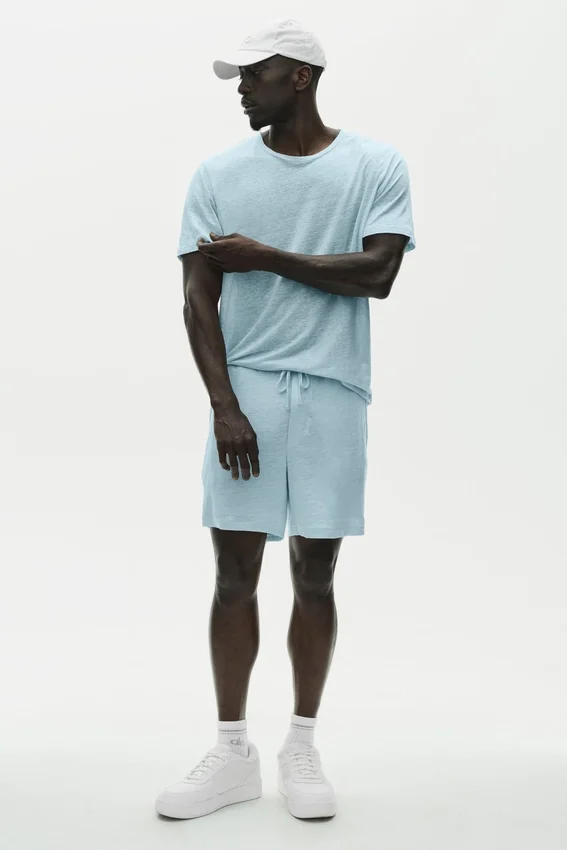 Kortermet T-skjorte i linjersey – Seaside Blue