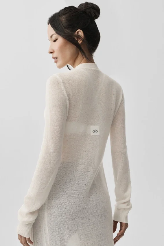 Lang, gjennomsiktig kashmir-cardigan – elfenben