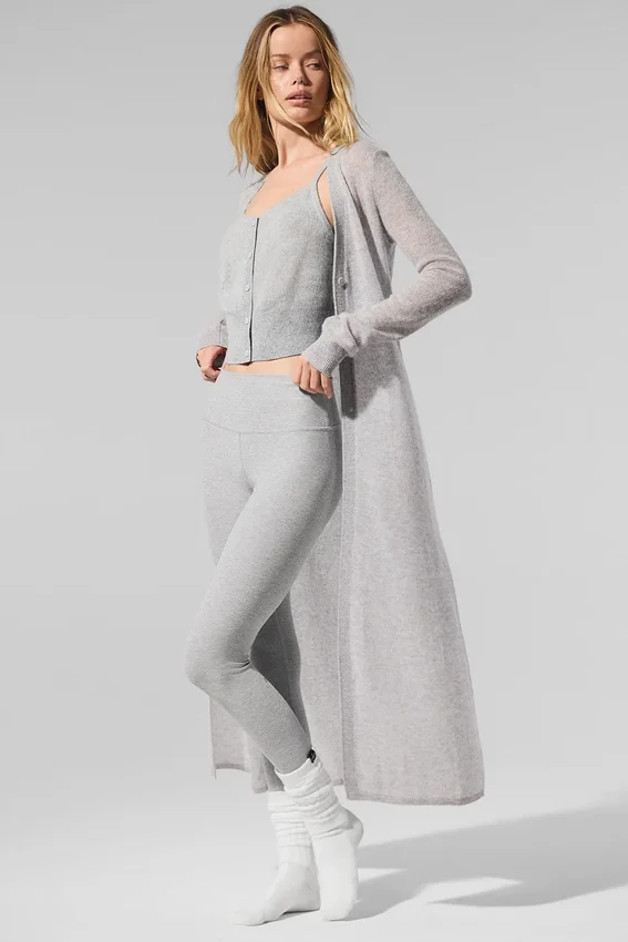 Lang kardigan i gjennomsiktig kashmir – Athletic Heather Grey