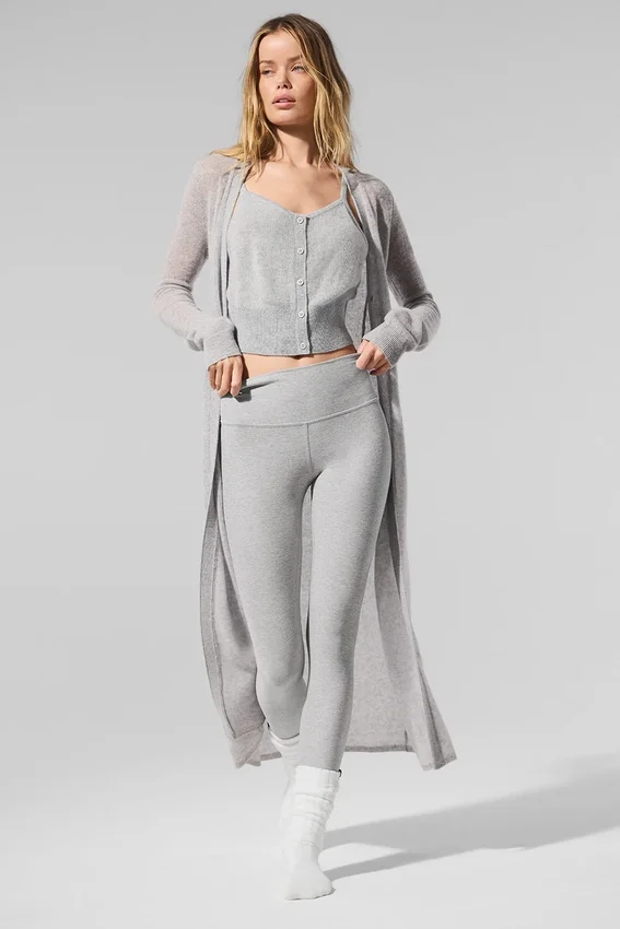 Lang kardigan i gjennomsiktig kashmir – Athletic Heather Grey