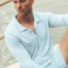 Langermet genser i linjersey «Coastal» – Seaside Blue