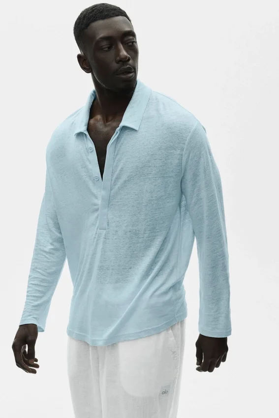 Langermet genser i linjersey «Coastal» – Seaside Blue
