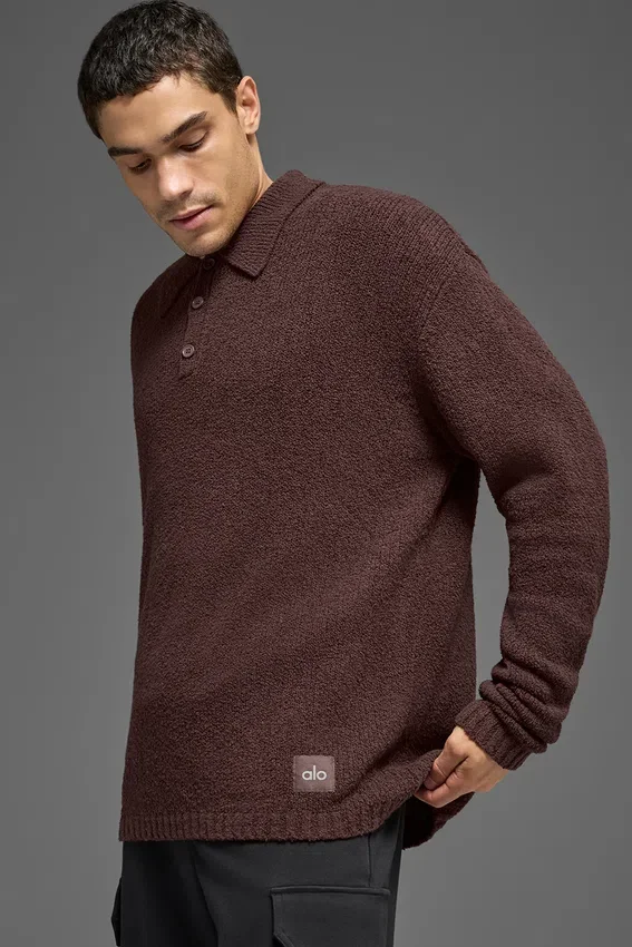 Langermet polo i strukturert strikk – Brownstone