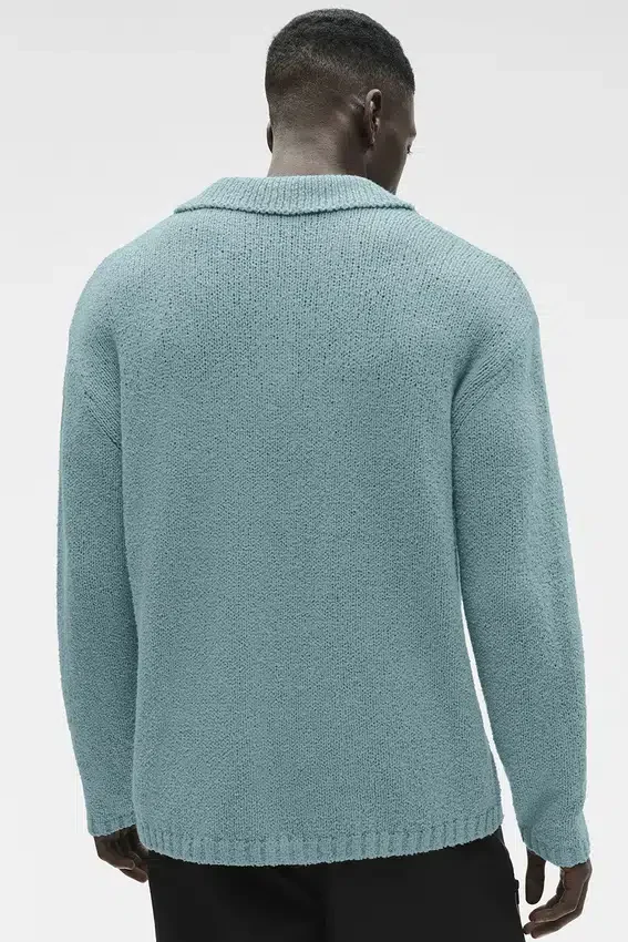Langermet polo i strukturert strikk – Desert Sage