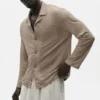 Lin-jersey «Coastal» langermet skjorte med knapper – Gravel