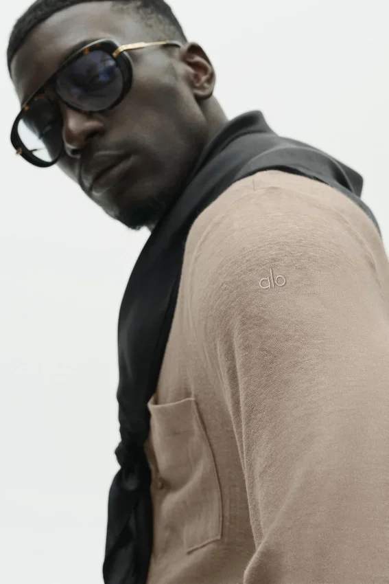 Lin-jersey «Coastal» langermet skjorte med knapper – Gravel