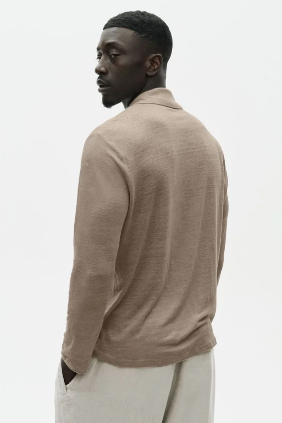 Lin-jersey «Coastal» langermet skjorte med knapper – Gravel