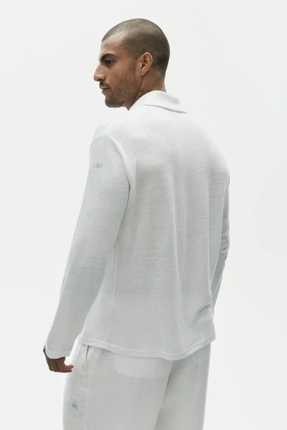 Lin-jersey Coastal langermet skjorte med knapper – hvit
