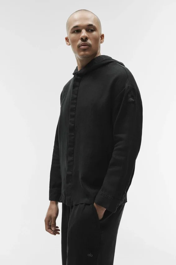 Linen Days hettegenser med knapper – svart