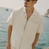 Linen Days kortærmet skjorte med knapper – Bone