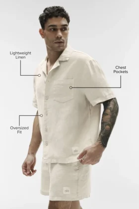 Linen Days kortærmet skjorte med knapper – Bone