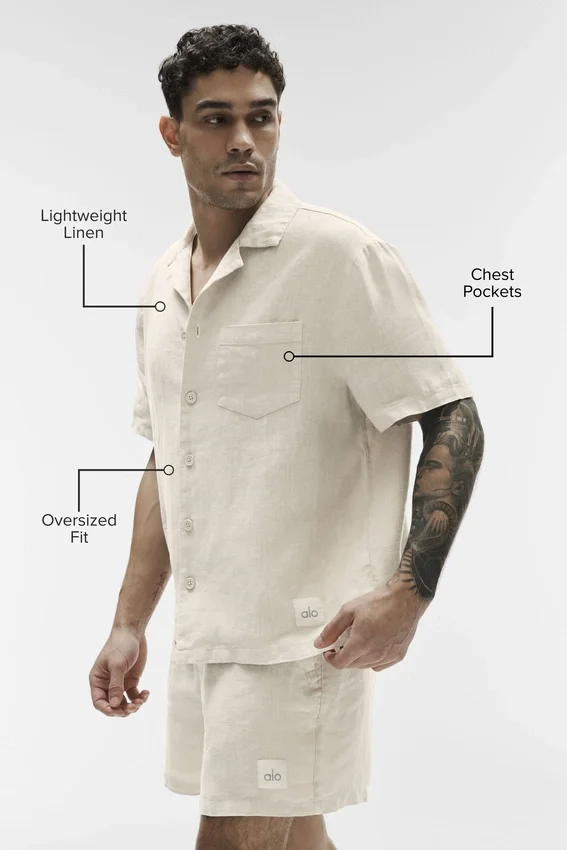 Linen Days kortærmet skjorte med knapper – Bone