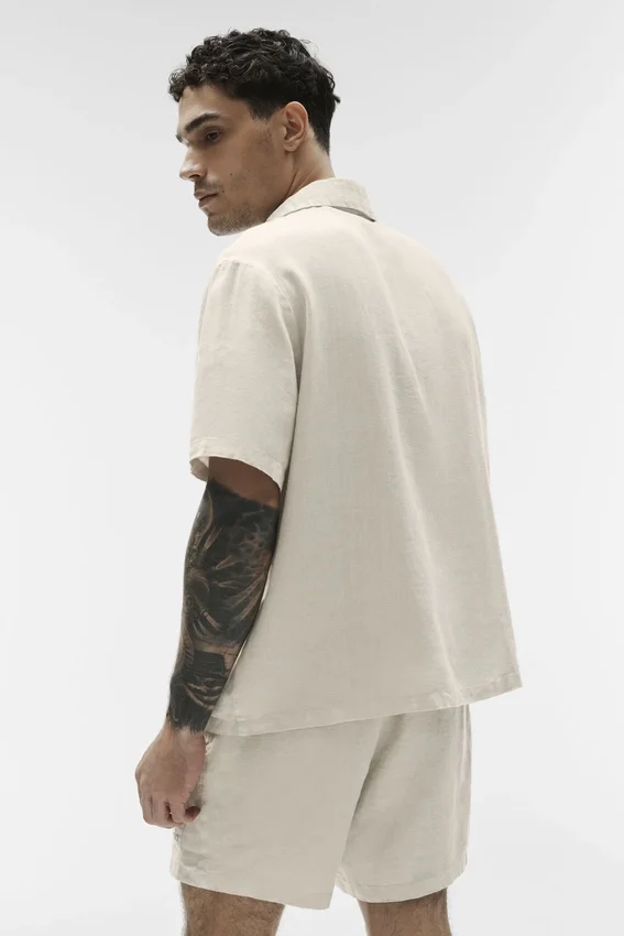 Linen Days kortærmet skjorte med knapper – Bone