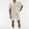 Linen Days kortærmet skjorte med knapper – Bone